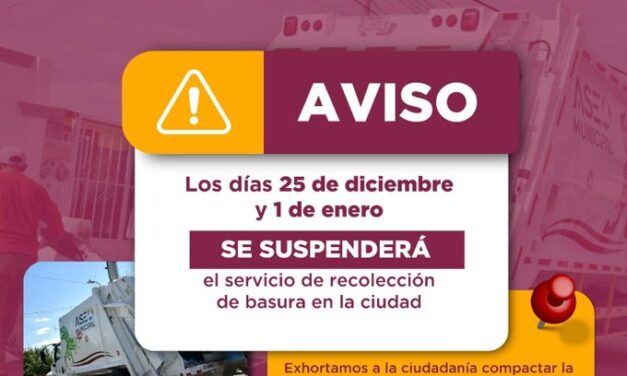 Servicio de recolección de basura será suspendido el 1 de enero