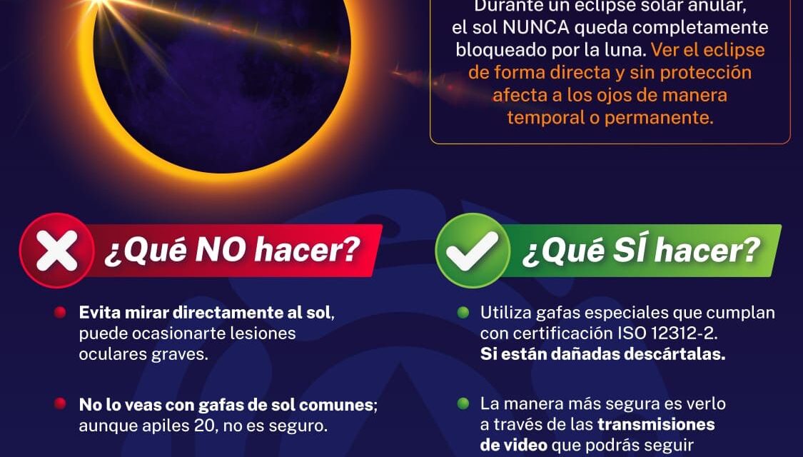 Advierte Secretaría de Salud sobre riesgos de observar de forma directa el eclipse solar el próximo lunes
