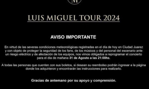 Por lluvias se cancela Juangabrielísimo y Sport Fest y se pospone para mañana Luis Miguel 