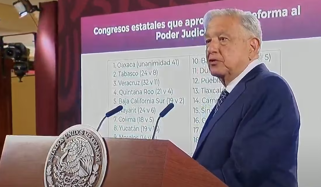 “Ya es legal”: AMLO celebra que 18 congresos estatales ya aprobaron la reforma judicial