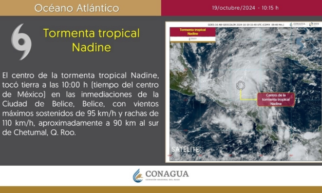 Tormenta ‘Nadine’ toca tierra en Belice; está a 90 km de Chetumal, QR