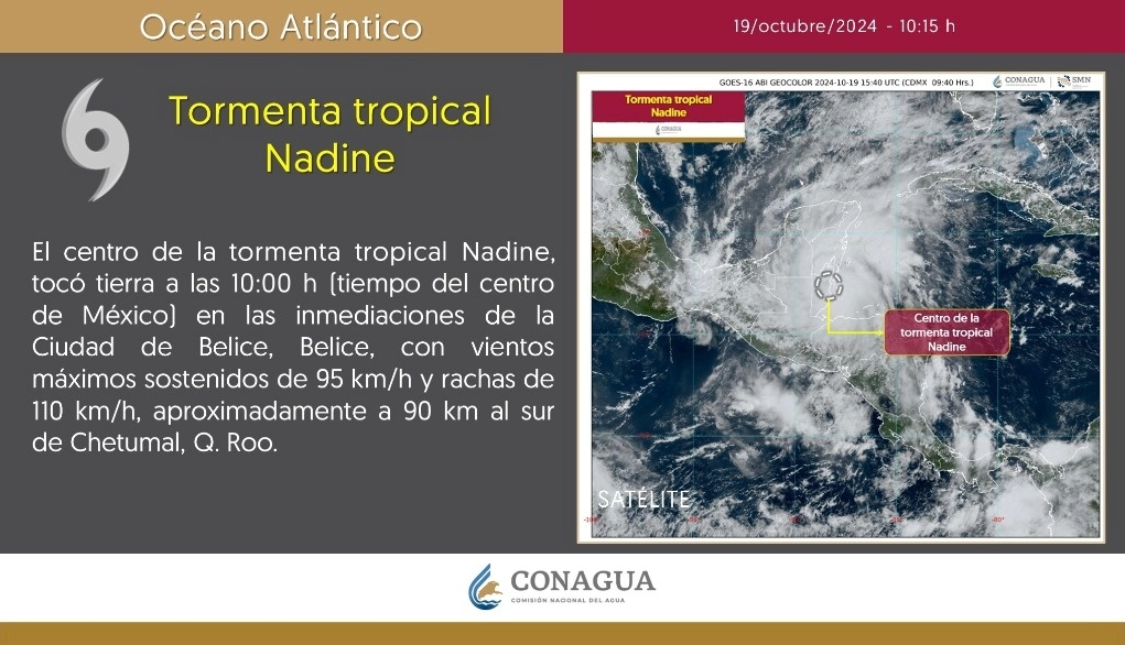 Tormenta ‘Nadine’ toca tierra en Belice; está a 90 km de Chetumal, QR