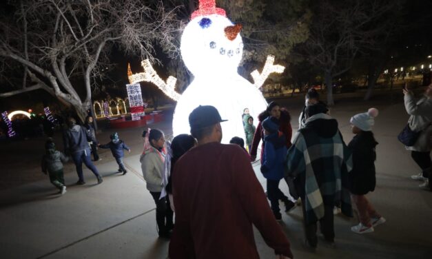 Encienden la iluminación navideña en el Parque Borunda