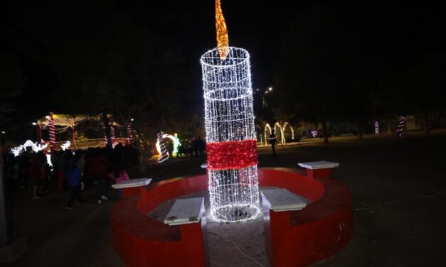 Encienden la iluminación navideña en el Parque Borunda