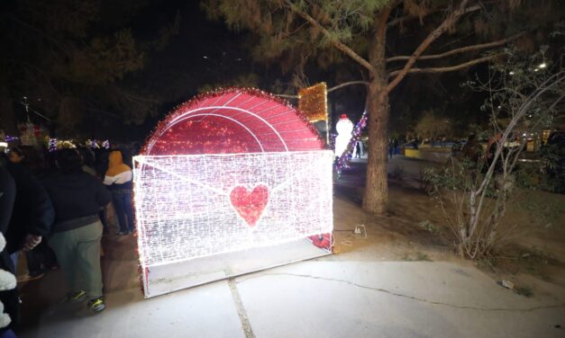 Encienden la iluminación navideña en el Parque Borunda