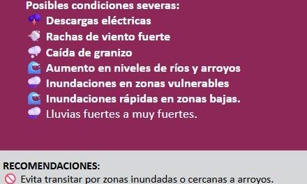 Protección Civil emite alerta preventiva por tormentas severas en la región