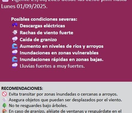 Protección Civil emite alerta preventiva por tormentas severas en la región