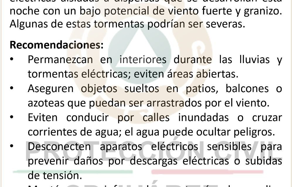 Emite Protección Civil Alerta Preventiva por presencia de tormentas