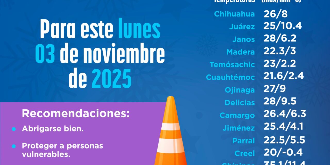 Emite Protección Civil aviso preventivo por ingreso del Frente Frío No. 12 en Chihuahua