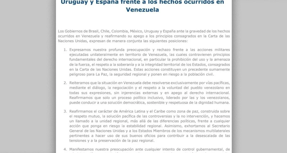 Seis países y aliados internacionales rechazan el control de Estados Unidos sobre Venezuela