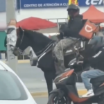Repartidor de DiDi hace entrega de pedidos montado a caballo en Juárez, Nuevo León
