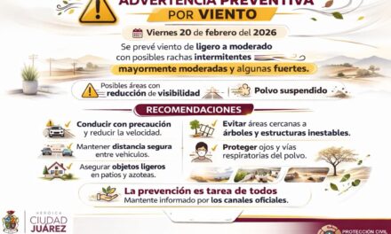 Vigente advertencia preventiva por viento en Ciudad Juárez