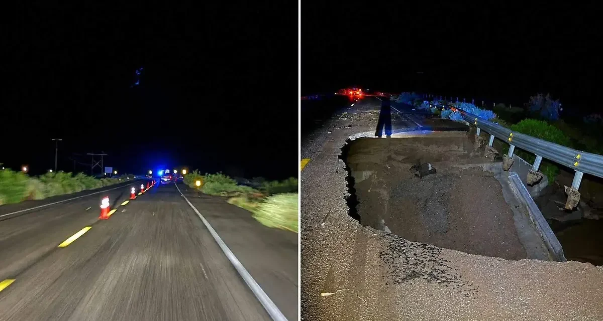 Cierran tramo de la carretera Janos-Sonora por socavón provocado por las lluvias